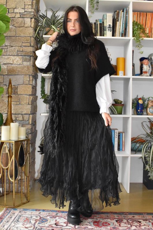 Fox Trot Tulle Midi Skirt Black